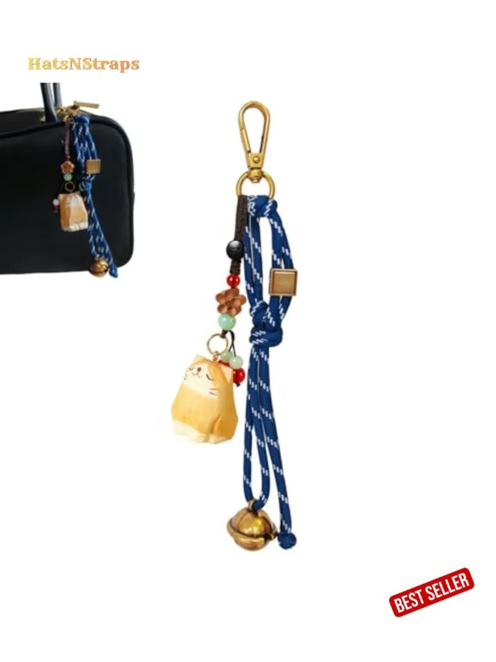 Handmade Wooden Cat Keychain and Paracord Bag Charm Set